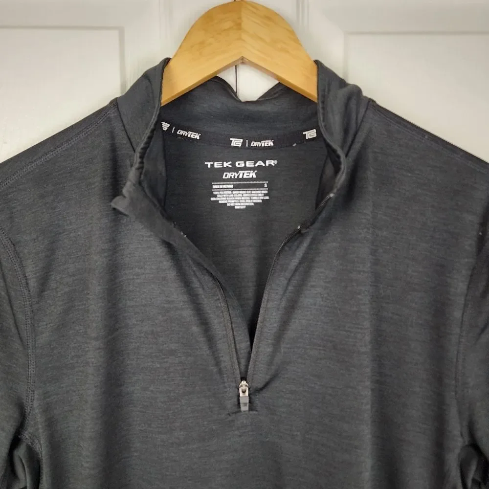 Tek Gear DryTek Men Top Running Layering Shirt 1/4 Zip Pullover Charcoal - Picture 3 of 14